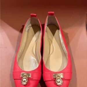 Michael Kors Vibrant Red Flats with Gold Accents